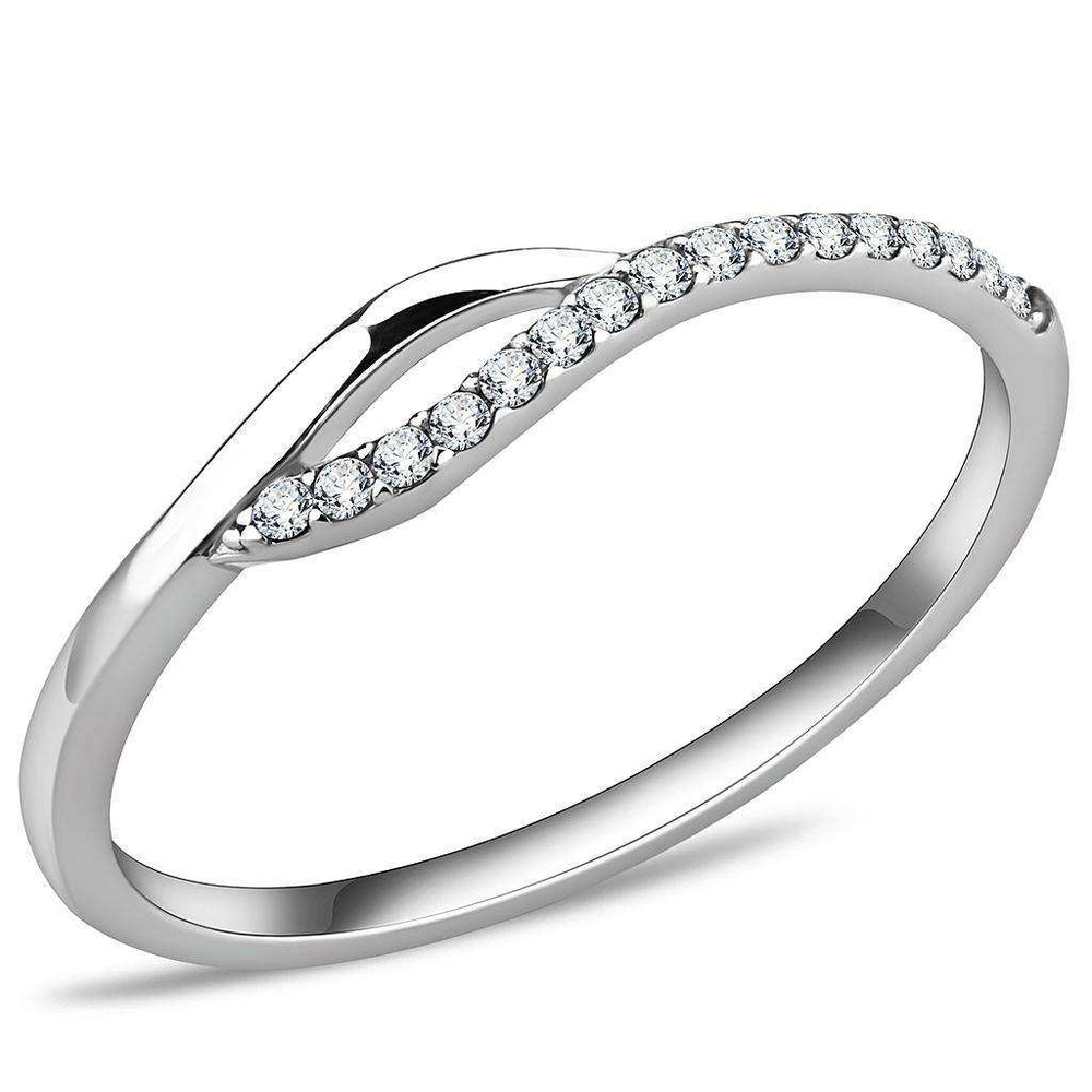 Alamode High polished (no plating) Stainless Steel Ring with AAA Grade CZ in Clear - Alamode - Flyclothing LLC
