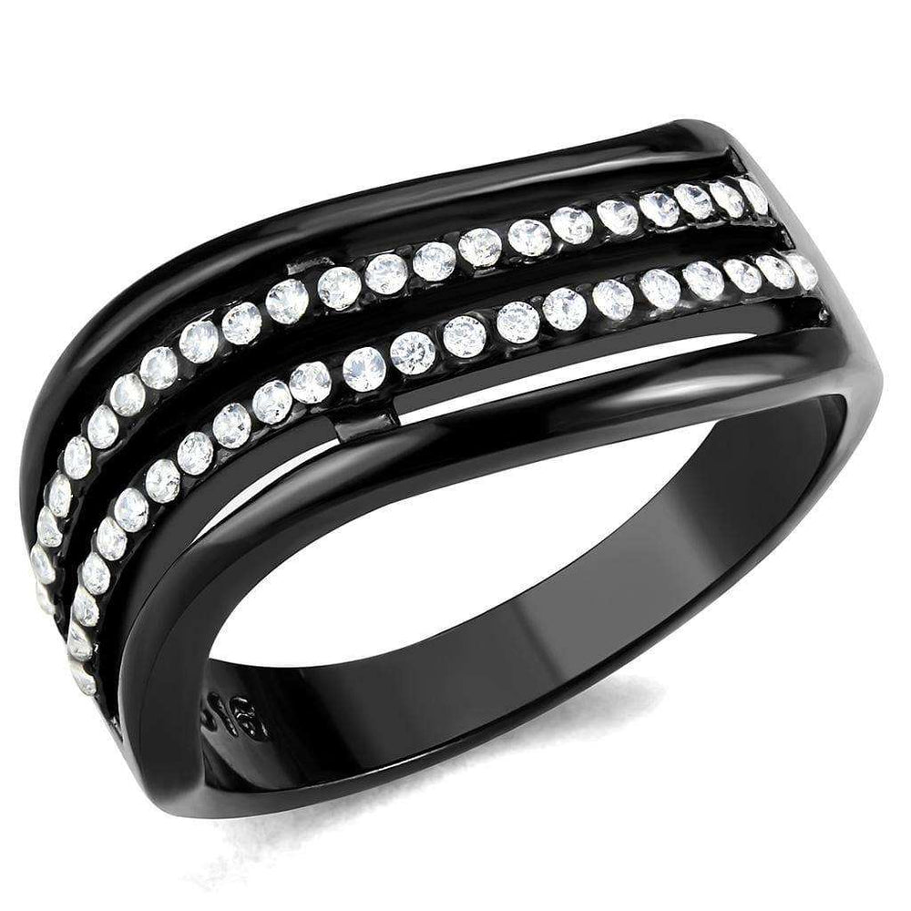 Alamode IP Black(Ion Plating) Stainless Steel Ring with AAA Grade CZ in Clear - Alamode - Flyclothing LLC
