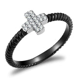 Alamode Two-Tone IP Black (Ion Plating) Stainless Steel Ring with AAA Grade CZ in Clear - Alamode - Flyclothing LLC