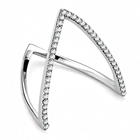 Alamode High polished (no plating) Stainless Steel Ring with AAA Grade CZ in Clear - Alamode - Flyclothing LLC
