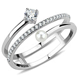 Alamode High polished (no plating) Stainless Steel Ring with AAA Grade CZ in Clear - Alamode - Flyclothing LLC