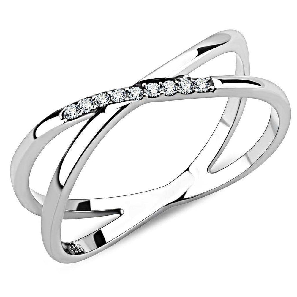 Alamode High polished (no plating) Stainless Steel Ring with AAA Grade CZ in Clear - Alamode - Flyclothing LLC