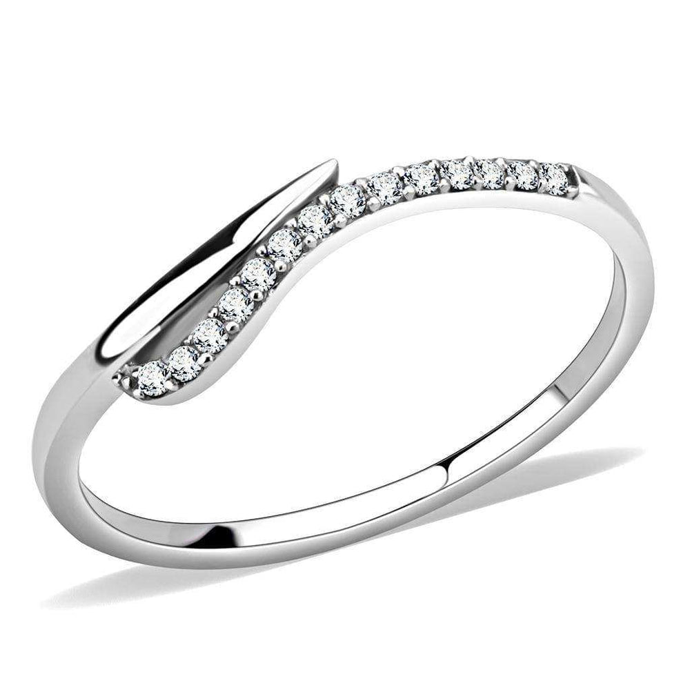 Alamode High polished (no plating) Stainless Steel Ring with AAA Grade CZ in Clear - Alamode - Flyclothing LLC
