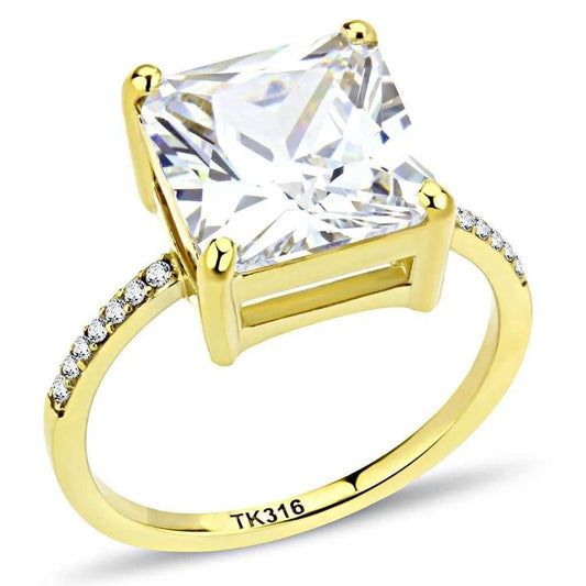 Alamode IP Gold(Ion Plating) Stainless Steel Ring with AAA Grade CZ in Clear - Alamode - Flyclothing LLC