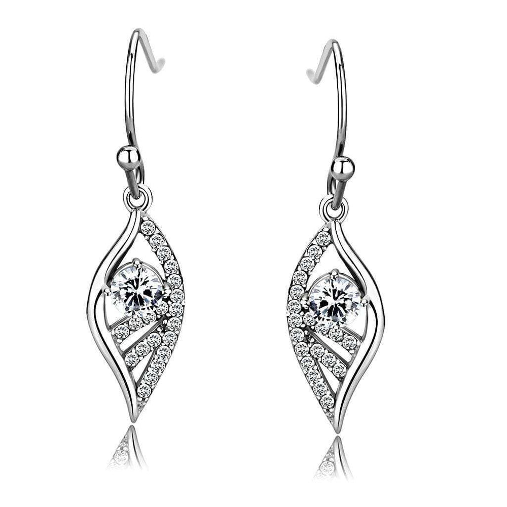 Alamode High polished (no plating) Stainless Steel Earrings with AAA Grade CZ in Clear - Alamode - Flyclothing LLC