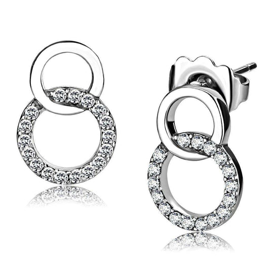 Alamode High polished (no plating) Stainless Steel Earrings with AAA Grade CZ in Clear - Alamode - Flyclothing LLC