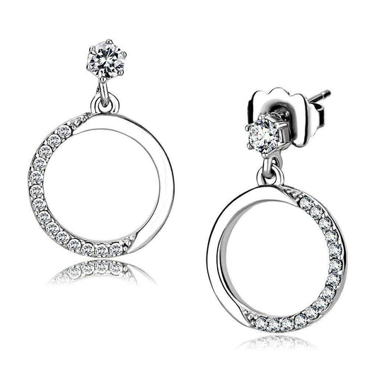 Alamode High polished (no plating) Stainless Steel Earrings with AAA Grade CZ in Clear - Alamode - Flyclothing LLC