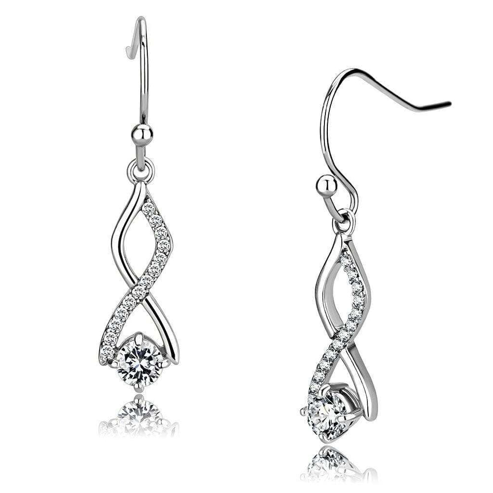 Alamode High polished (no plating) Stainless Steel Earrings with AAA Grade CZ in Clear - Alamode - Flyclothing LLC