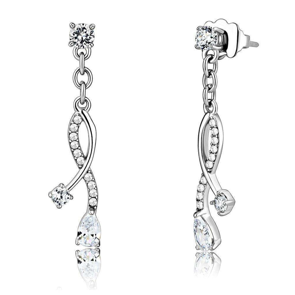 Alamode High polished (no plating) Stainless Steel Earrings with AAA Grade CZ in Clear - Alamode - Flyclothing LLC