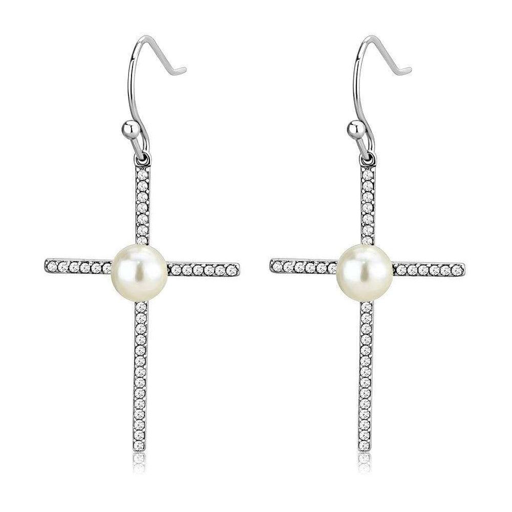 Alamode High polished (no plating) Stainless Steel Earrings with Synthetic Pearl in White - Alamode - Flyclothing LLC