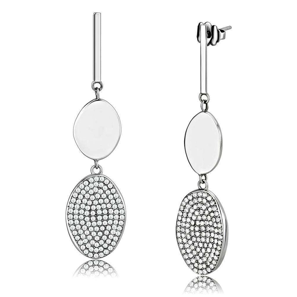 Alamode High polished (no plating) Stainless Steel Earrings with AAA Grade CZ in Clear - Alamode - Flyclothing LLC