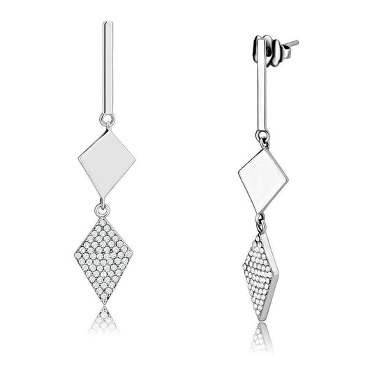 Alamode High polished (no plating) Stainless Steel Earrings with AAA Grade CZ in Clear - Alamode - Flyclothing LLC