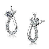 Alamode High polished (no plating) Stainless Steel Earrings with AAA Grade CZ in Clear - Alamode - Flyclothing LLC