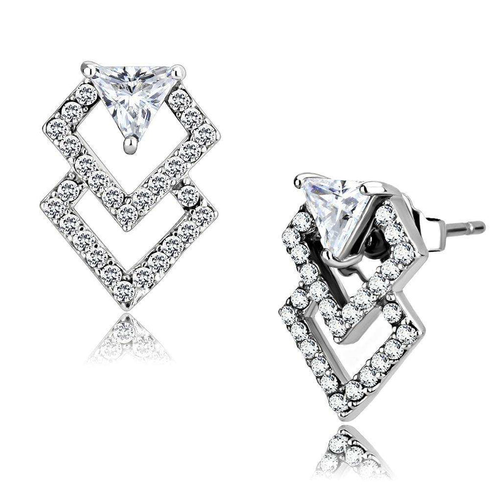 Alamode High polished (no plating) Stainless Steel Earrings with AAA Grade CZ in Clear - Alamode - Flyclothing LLC