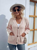 Button Down V-Neck Cardigan with Pockets - Trendsi - Flyclothing LLC