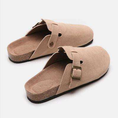 Suede Closed Toe Buckle Slide - Trendsi - Flyclothing LLC