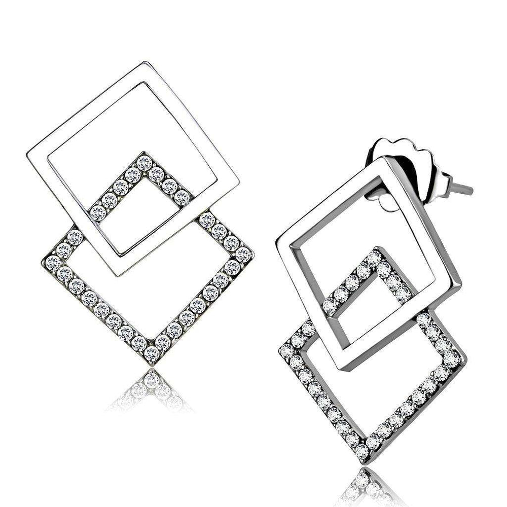 Alamode High polished (no plating) Stainless Steel Earrings with AAA Grade CZ in Clear - Alamode - Flyclothing LLC