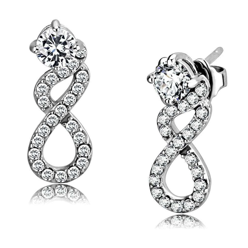 Alamode High polished (no plating) Stainless Steel Earrings with AAA Grade CZ in Clear - Alamode - Flyclothing LLC