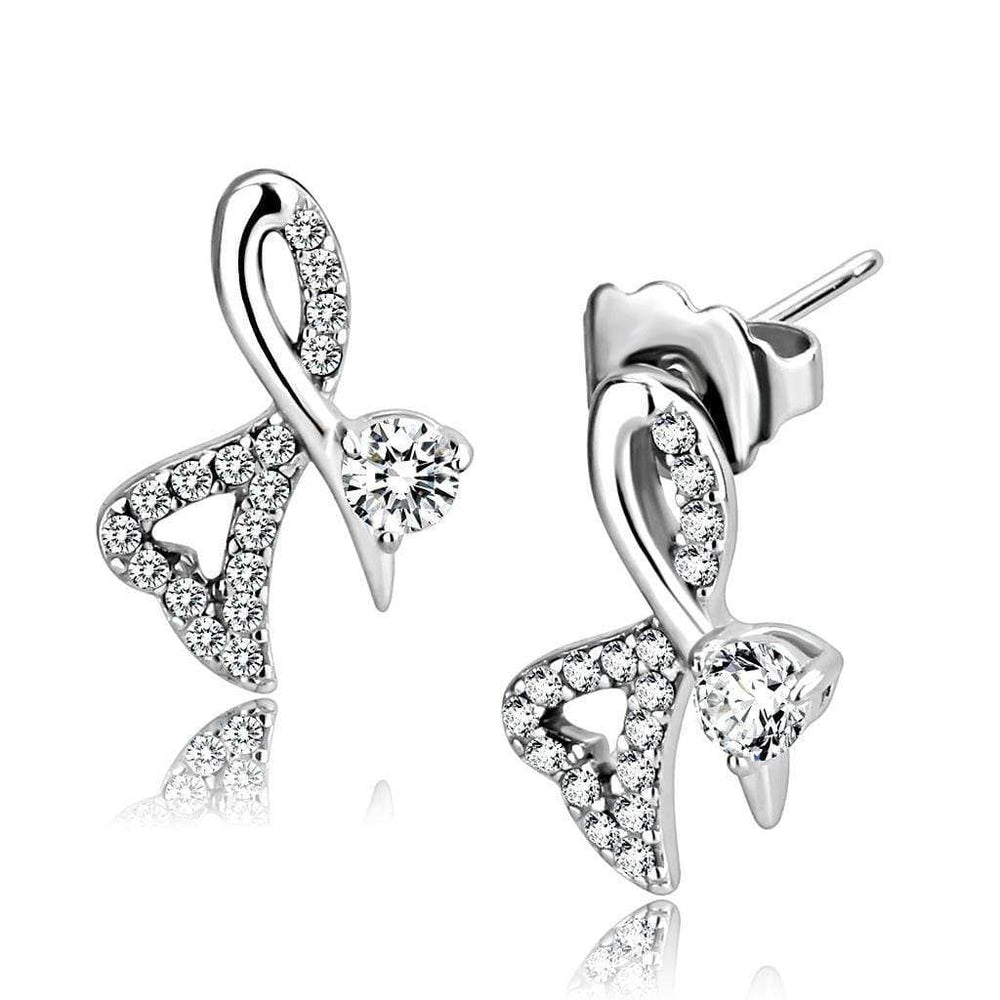 Alamode High polished (no plating) Stainless Steel Earrings with AAA Grade CZ in Clear - Alamode - Flyclothing LLC