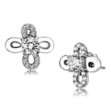 Alamode High polished (no plating) Stainless Steel Earrings with AAA Grade CZ in Clear - Alamode - Flyclothing LLC