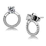 Alamode High polished (no plating) Stainless Steel Earrings with AAA Grade CZ in Clear - Alamode - Flyclothing LLC