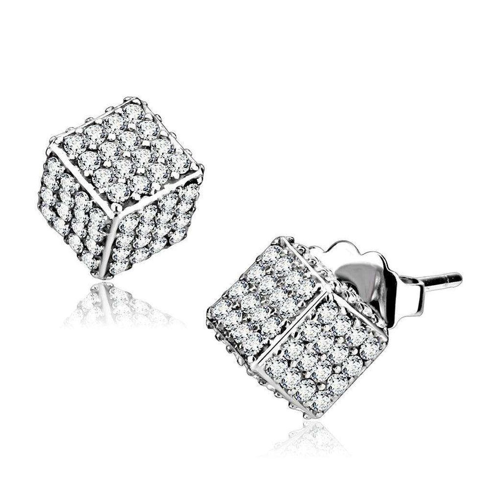 Alamode High polished (no plating) Stainless Steel Earrings with AAA Grade CZ in Clear - Alamode - Flyclothing LLC