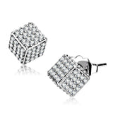 Alamode High polished (no plating) Stainless Steel Earrings with AAA Grade CZ in Clear - Alamode - Flyclothing LLC