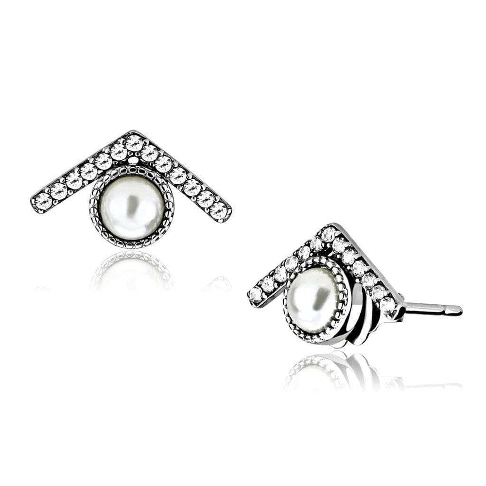 Alamode High polished (no plating) Stainless Steel Earrings with Synthetic Pearl in White - Alamode - Flyclothing LLC
