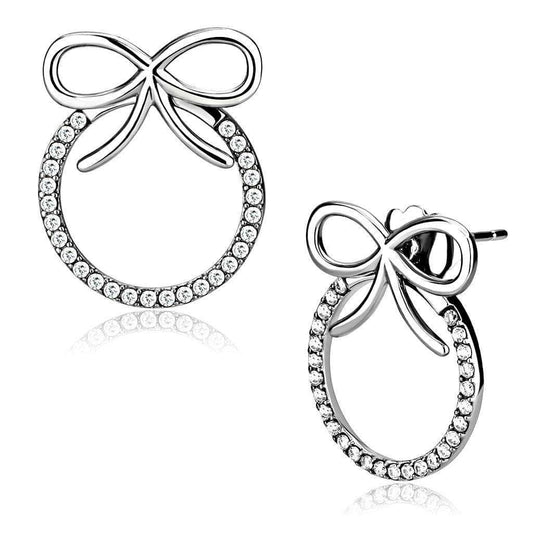 Alamode High polished (no plating) Stainless Steel Earrings with AAA Grade CZ in Clear - Alamode - Flyclothing LLC