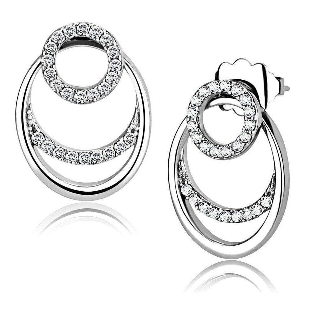 Alamode High polished (no plating) Stainless Steel Earrings with AAA Grade CZ in Clear - Alamode - Flyclothing LLC
