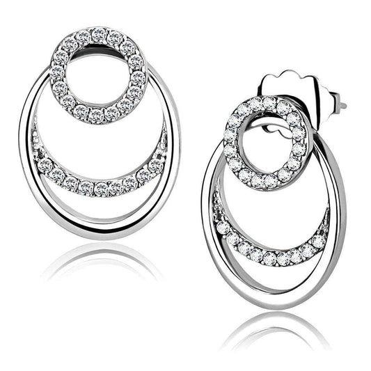 Alamode High polished (no plating) Stainless Steel Earrings with AAA Grade CZ in Clear - Alamode - Flyclothing LLC