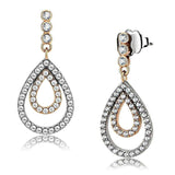 Alamode Two-Tone IP Rose Gold Stainless Steel Earrings with AAA Grade CZ in Clear - Alamode - Flyclothing LLC