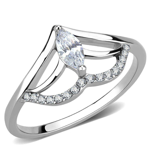 Alamode High polished (no plating) Stainless Steel Ring with AAA Grade CZ in Clear - Alamode - Flyclothing LLC