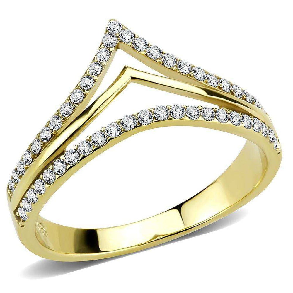 Alamode IP Gold(Ion Plating) Stainless Steel Ring with AAA Grade CZ in Clear - Alamode - Flyclothing LLC