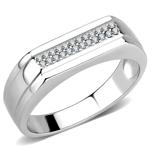 Alamode High polished (no plating) Stainless Steel Ring with AAA Grade CZ in Clear - Alamode - Flyclothing LLC