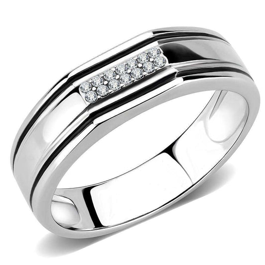 Alamode High polished (no plating) Stainless Steel Ring with AAA Grade CZ in Clear - Alamode - Flyclothing LLC