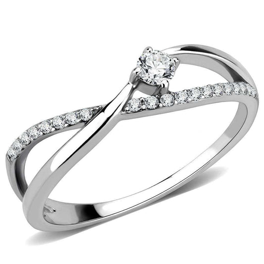 Alamode High polished (no plating) Stainless Steel Ring with AAA Grade CZ in Clear - Alamode - Flyclothing LLC
