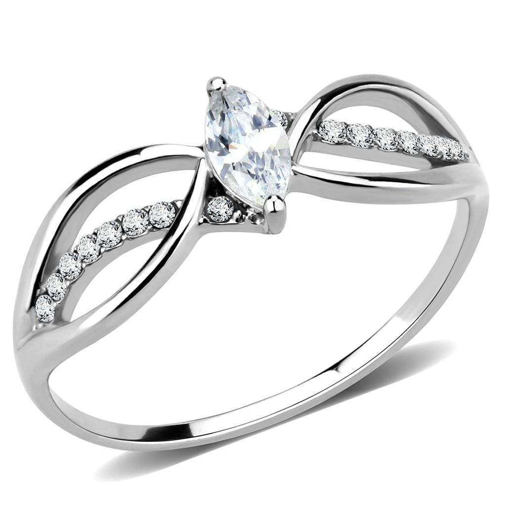 Alamode High polished (no plating) Stainless Steel Ring with AAA Grade CZ in Clear - Alamode - Flyclothing LLC