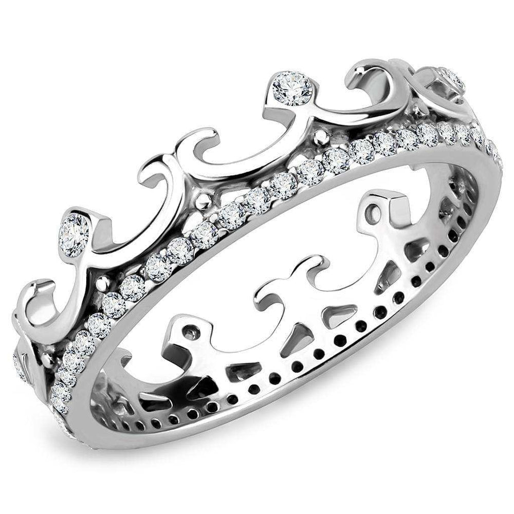 Alamode High polished (no plating) Stainless Steel Ring with AAA Grade CZ in Clear - Alamode - Flyclothing LLC