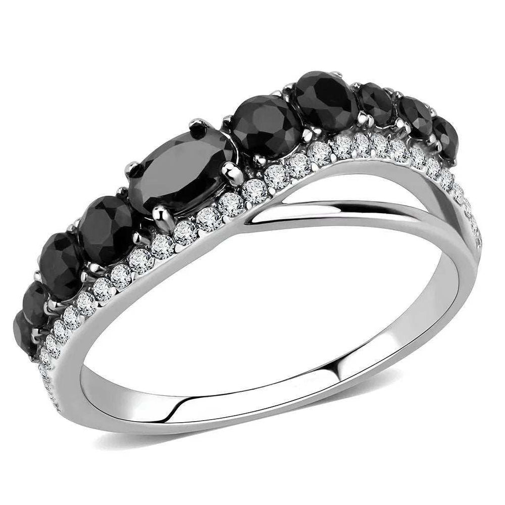 Alamode High polished (no plating) Stainless Steel Ring with AAA Grade CZ in Black Diamond - Alamode - Flyclothing LLC