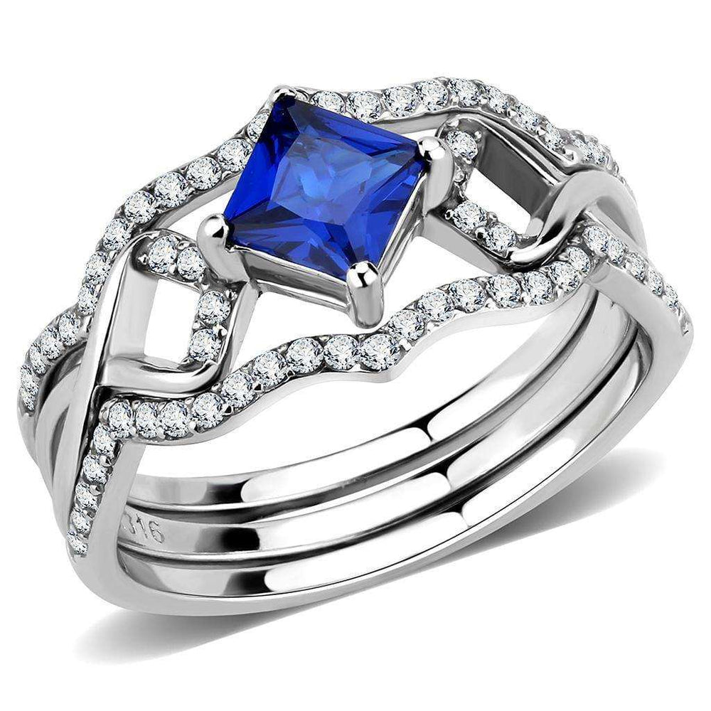 Alamode High polished (no plating) Stainless Steel Ring with Synthetic Spinel in London Blue - Alamode - Flyclothing LLC