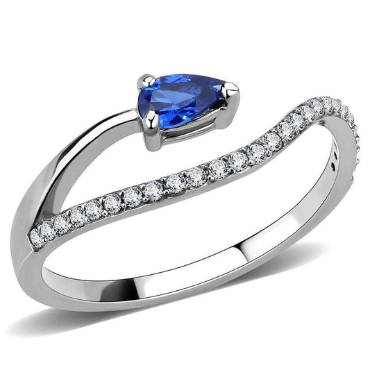 Alamode High polished (no plating) Stainless Steel Ring with Synthetic Spinel in London Blue - Alamode - Flyclothing LLC