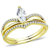 Alamode IP Gold(Ion Plating) Stainless Steel Ring with AAA Grade CZ in Clear - Alamode - Flyclothing LLC