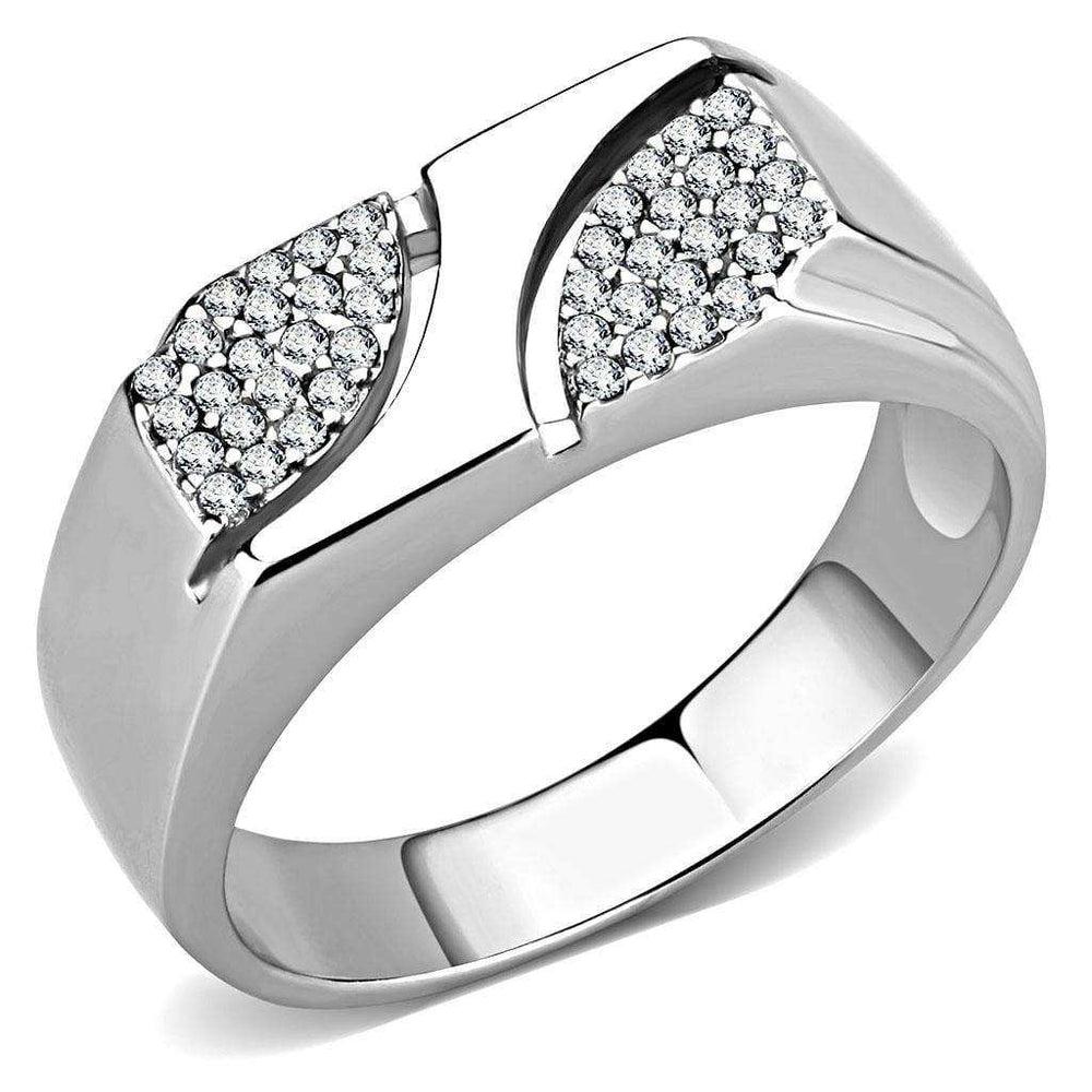 Alamode High polished (no plating) Stainless Steel Ring with AAA Grade CZ in Clear - Alamode - Flyclothing LLC