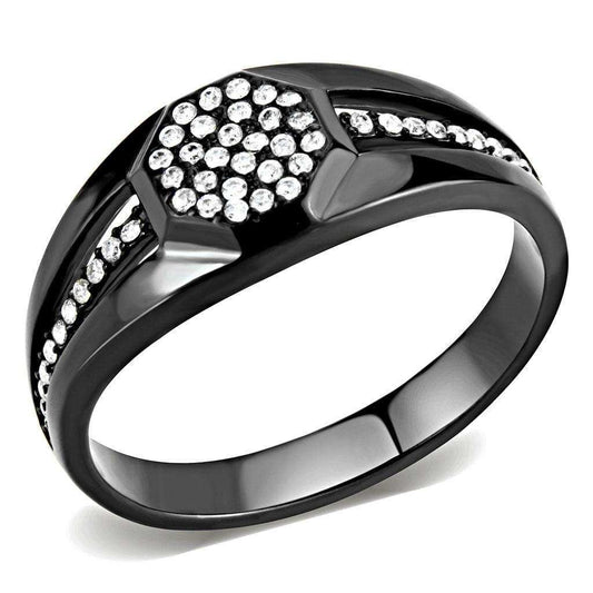 Alamode IP Black(Ion Plating) Stainless Steel Ring with AAA Grade CZ in Clear - Alamode - Flyclothing LLC