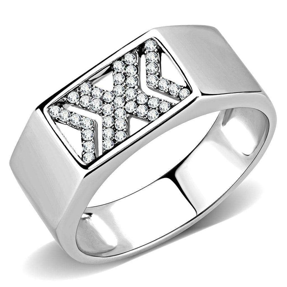 Alamode High polished (no plating) Stainless Steel Ring with AAA Grade CZ in Clear - Alamode - Flyclothing LLC
