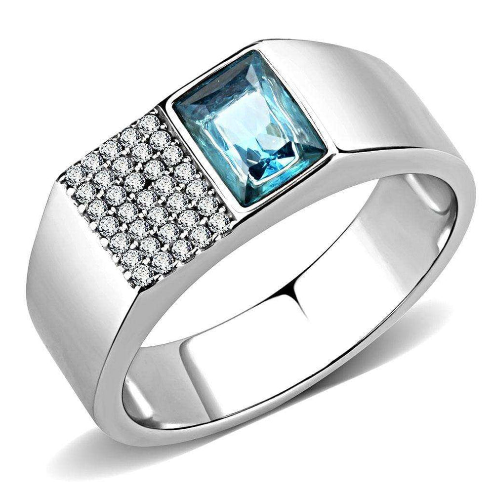 Alamode High polished (no plating) Stainless Steel Ring with Synthetic in Sea Blue - Alamode - Flyclothing LLC