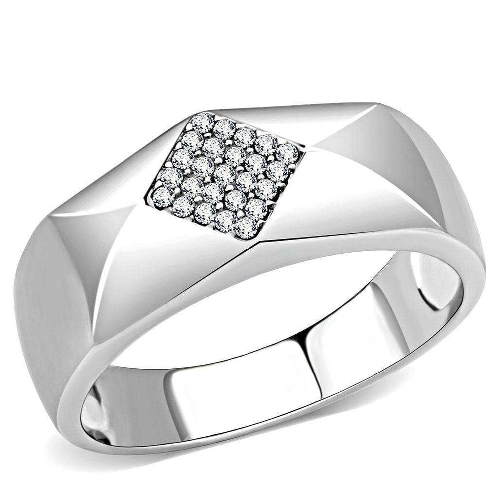Alamode High polished (no plating) Stainless Steel Ring with AAA Grade CZ in Clear - Alamode - Flyclothing LLC