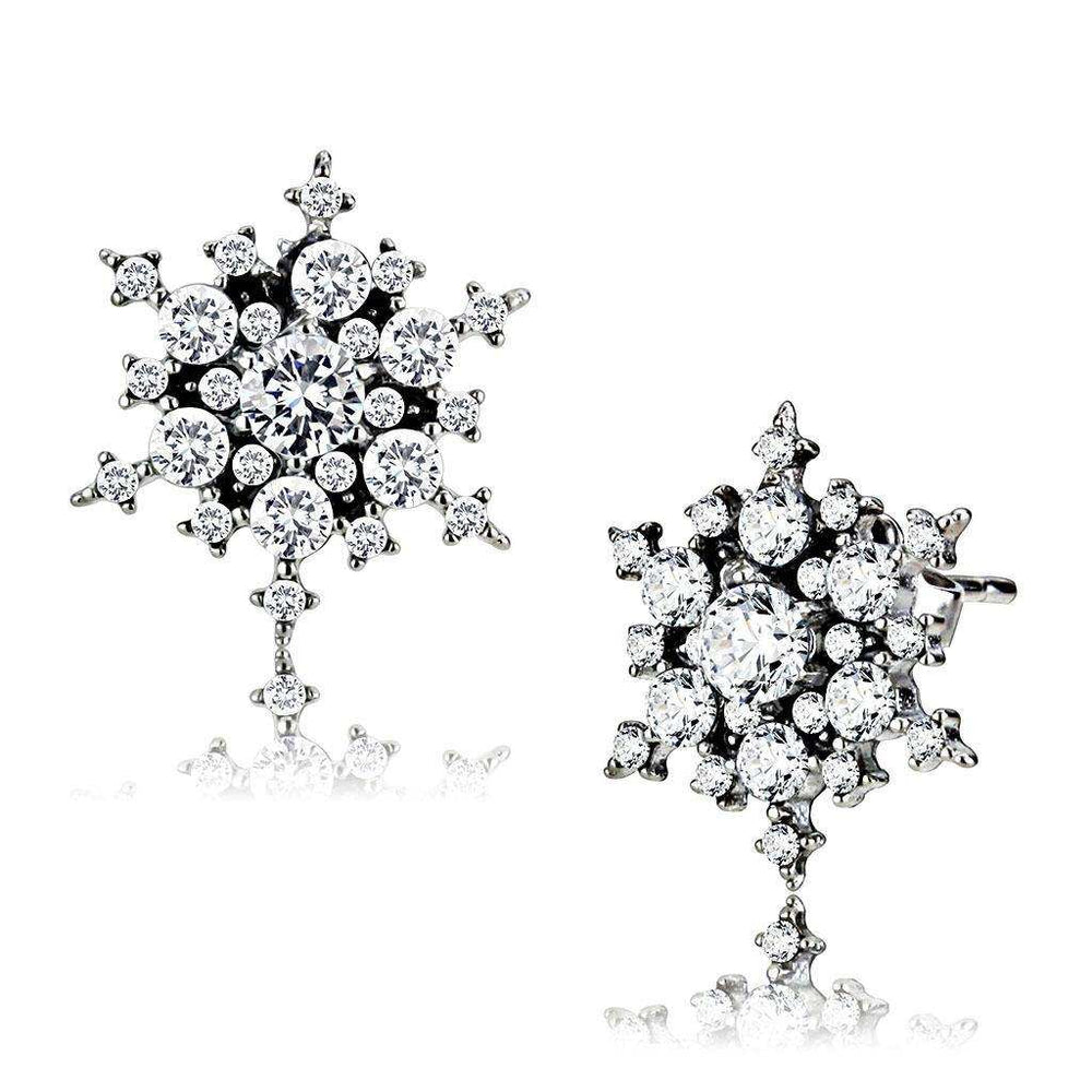 Alamode High polished (no plating) Stainless Steel Earrings with AAA Grade CZ in Clear - Alamode - Flyclothing LLC