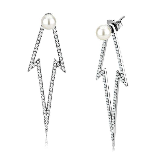 Alamode High polished (no plating) Stainless Steel Earrings with Synthetic in White - Alamode - Flyclothing LLC